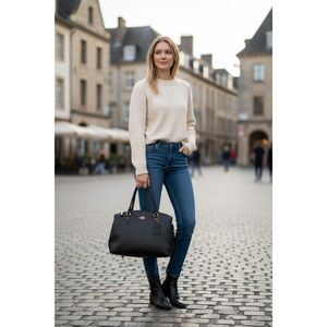 Coach Black Leather Tote Bag Pebbled Carryall + Wallet Set Gold Hardware